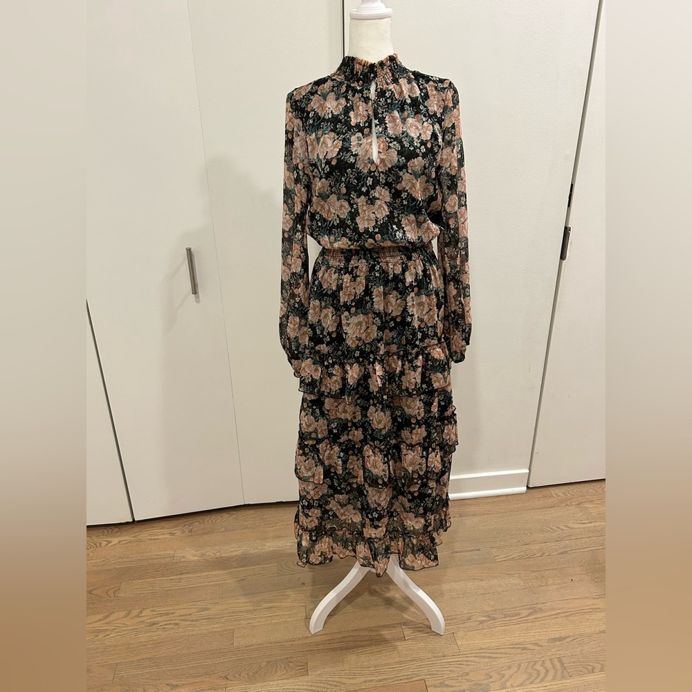 Aqua Floral Mauve and Green Long Sleeve Bishop Sundress